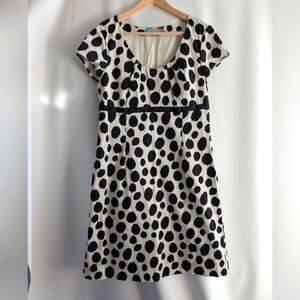 Boden Cotton Cream Black Polka Dot Spot Cap Sleeve Lined Dress - 10